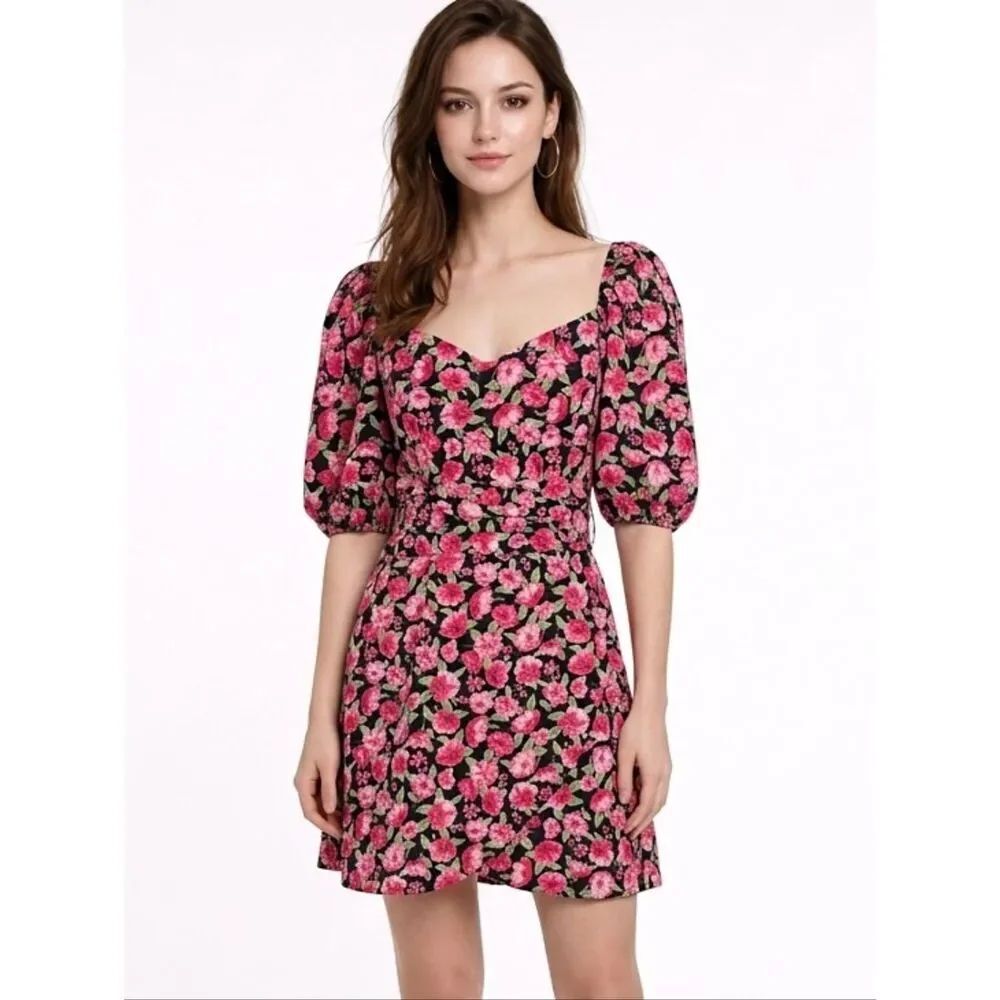 Topshop Pink Floral Poplin Mini Wrap Dress Size 8